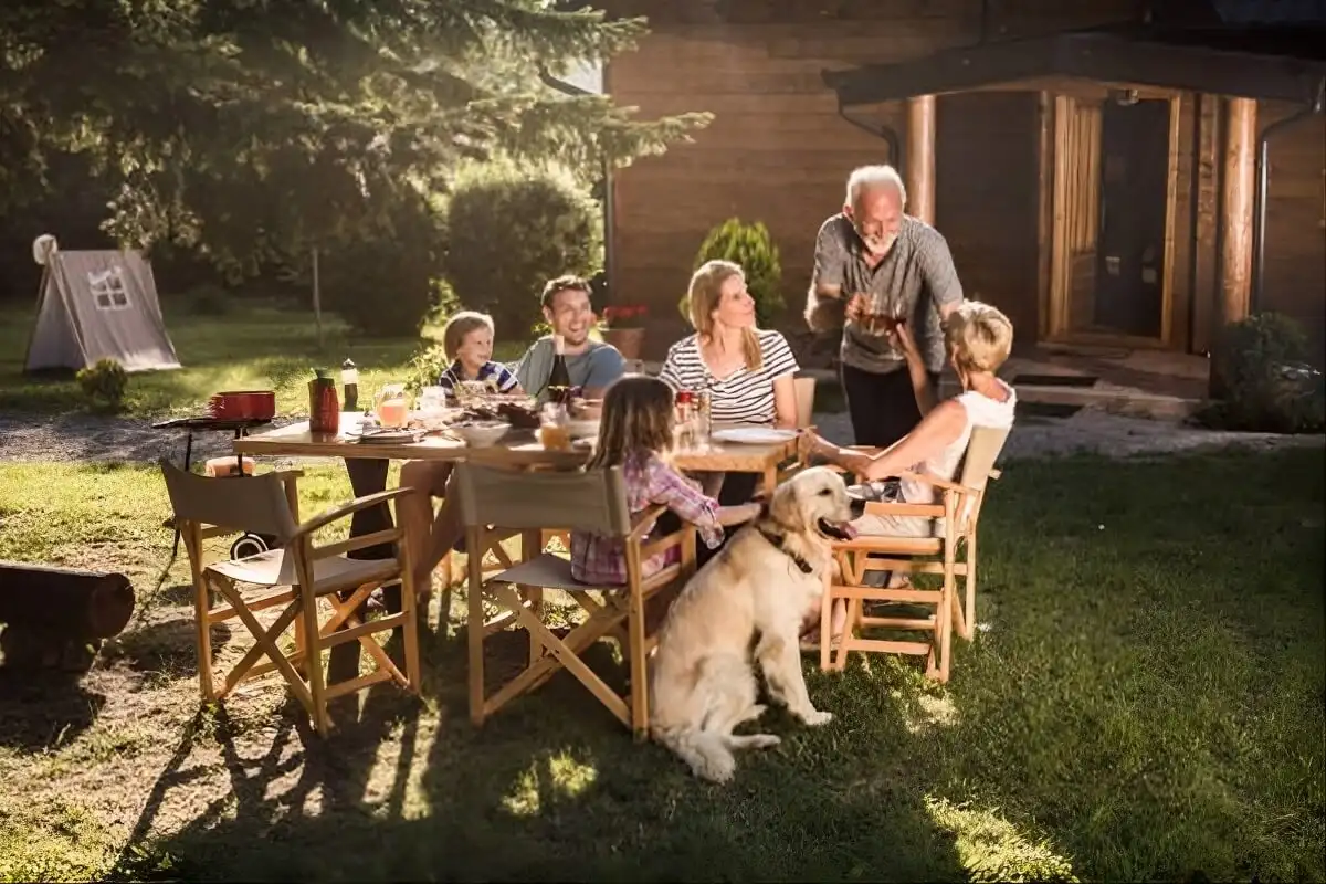 A family sharing an outdoor meal together